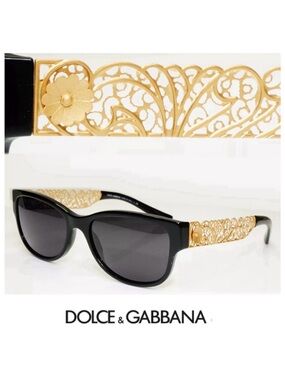 DOLCE & GABBANA DG 4212 501/8G Cat Eye Black Gradient Gold Floral Sunglasses